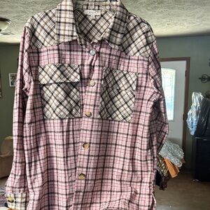 Umgee Pink and Brown Plaid Button-Down Shirt